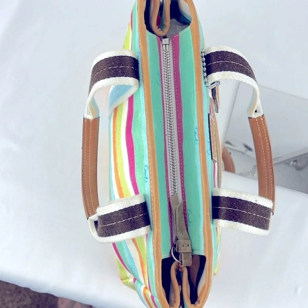 Coach Hampton Watercolors Pastel Striped Fabric Tote Handbag Small G0932-10025 - Picture 6 of 16
